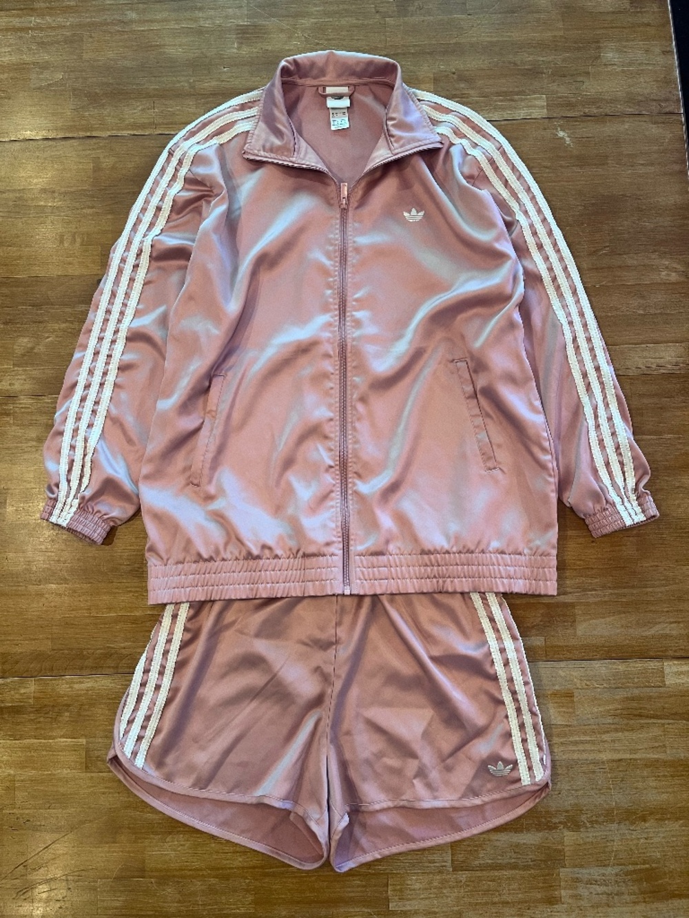 ADIDAS Women's Firebird Satin Ruffle Jacket and Matching Shorts